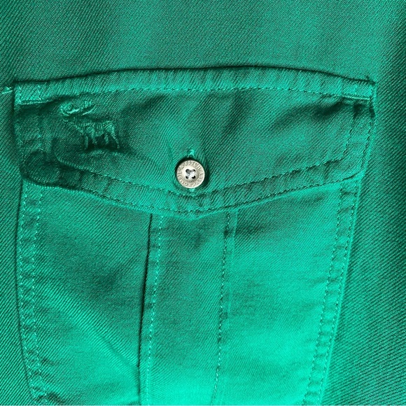 Abercrombie & Fitch Long Sleeve Lace Shoulder Emerald Green Y2K Button Shirt XS - Picture 3 of 10